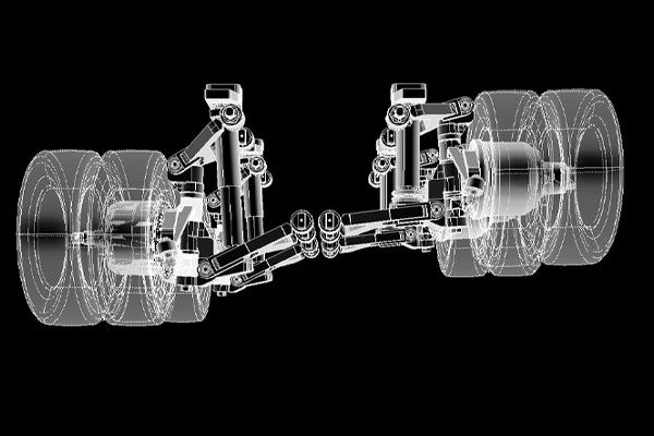 3D-Modell im Stil einer techhnischen Zeichnung von der Achsentechnologie DOLL panther